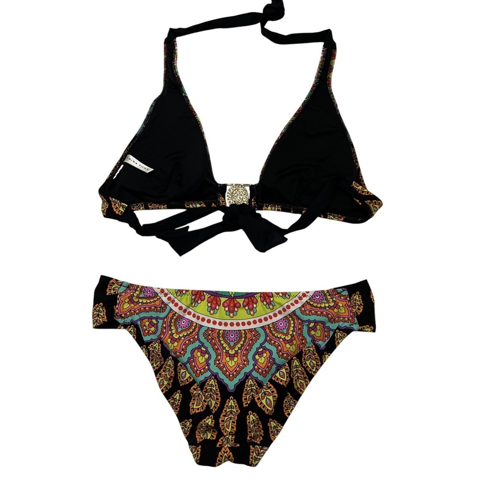 Trina Turk Bikini Vibrant Colorful Swimsuit Halter Tie Resort Beach Vacation - Picture 9 of 13